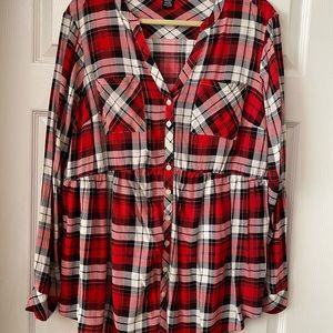 Torrid plaid button down babydoll top Size 1 EUC!